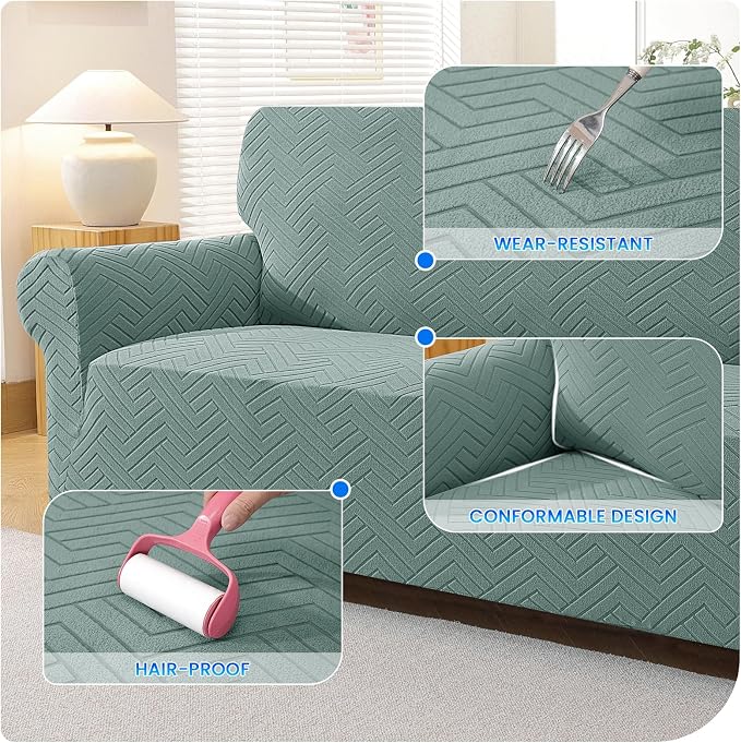 Stretch Sofa Cover Non-Slip Washable Furniture Protector | Stretch, 91"-110".Soft, Non Skid Foam, Elastic Bottom, Machine Washable, for Kids & Pets, Couch & Sofa, Pea Green - Image 6