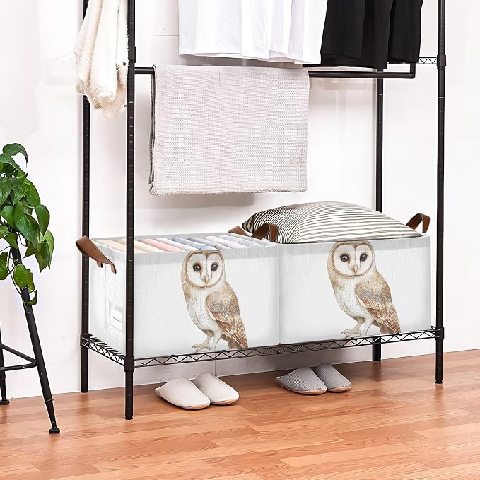 Watercolor Cute Tawny Owl Wild Animal Baby Storage Basket with Labels&Handles Rectangular Waterproof Nursery Storage Bins Collapsible Shelf Organizer Baskets for Kids Books Cloth Gift Basket Toys,2 PC - Image 2