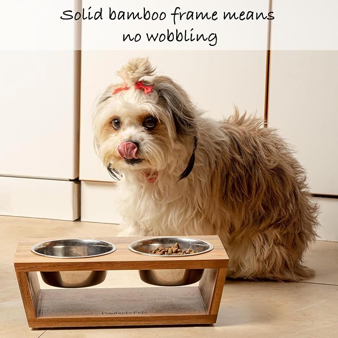 4" Tall Elevated Dog Bowls for Small Dogs, Food and Water Bowl Set by Pawfect Pets (Acacia) - Image 2