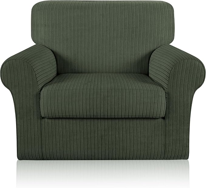 Armchair Cover Stretching Skid Resistance Couch Cover for Pets Washable, Thick and Durable Soft High Spandex Striped Pattern Sofa Covers, Form Fitted Chair Slipcover(Armchair, Green) by ChengEase