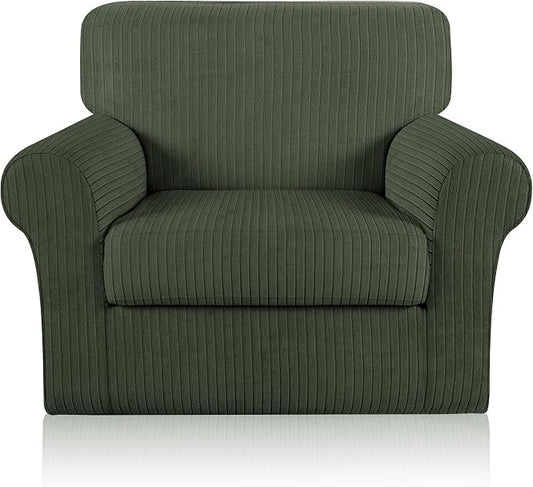 Armchair Cover Stretching Skid Resistance Couch Cover for Pets Washable, Thick and Durable Soft High Spandex Striped Pattern Sofa Covers, Form Fitted Chair Slipcover(Armchair, Green) by ChengEase
