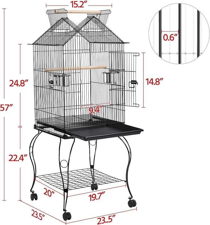 Yaheetech 57" Open Top Bird Cage with Detachable Rolling Stand & Storage Shelf, Parrot Cage for Cockatiels, Quaker, Conures, Caique & Small to Medium Parrots - Image 3