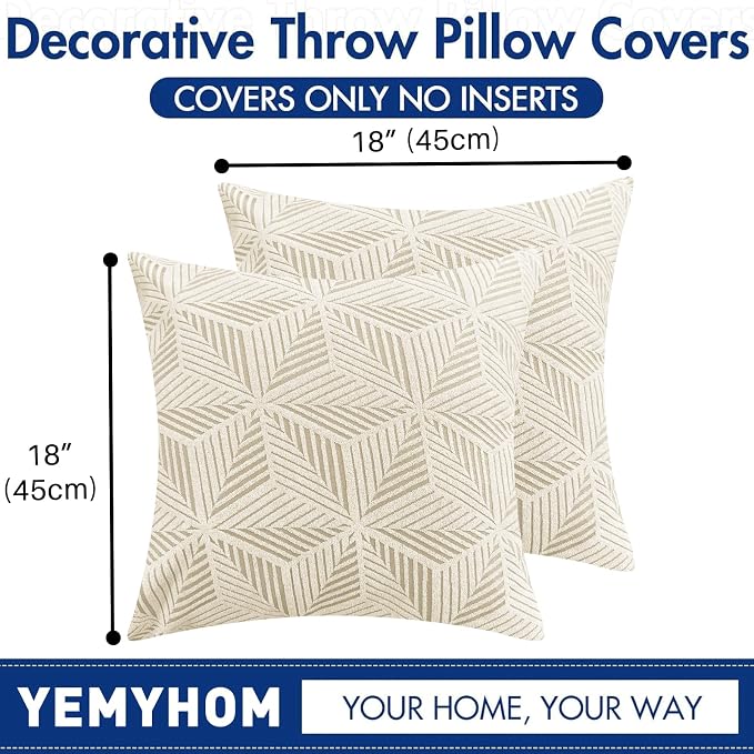 YEMYHOM Pack of 2 Throw Pillow Covers 18 x 18 Inch High Stretch Jacquard Pillowcase for Couch Sofa Living Room Home Decor, Beige - Image 7