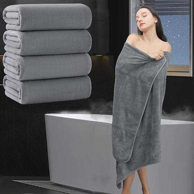 Extra Large Bath Sheet 4 Piece (35"x70")-Ultra Soft Oversized Bath Towel,Bath Sheet Towel Set for Bathroom Hotel,Highly Absorbent Quick Dry Shower Towel Set for Adults,Bath Towel Dark Grey by MAGGEA