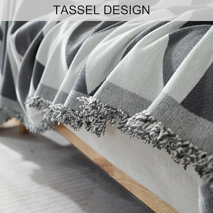 Couch Cover for Sofa, Boho Sofa Cover Washable Couch Cover for Dogs, Pet Sofa Cover for 1-Cushion Couches with Tassel Furniture Protector Cover,71" x 91",Dark Gray-Diamond - Image 5