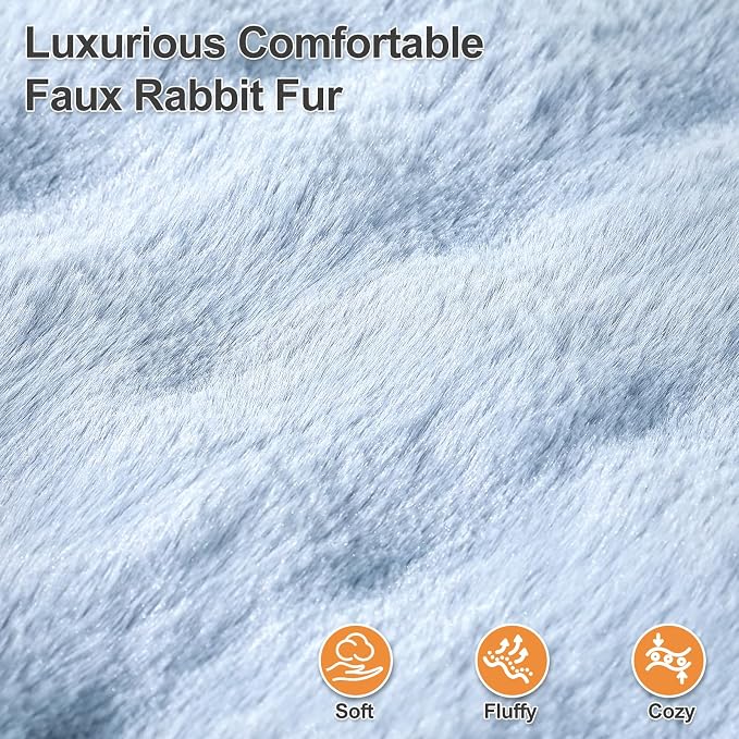 Orthopedic Dog Beds for Big Dogs, Fluffy Faux Rabbit Fur Pet Bed with Removable Washable Cover, Dog Bed Mat with Egg Crate Foam & Waterproof Lining, Anti Slip Bottom, Blue-Grey,52"x36"x4" - Image 2