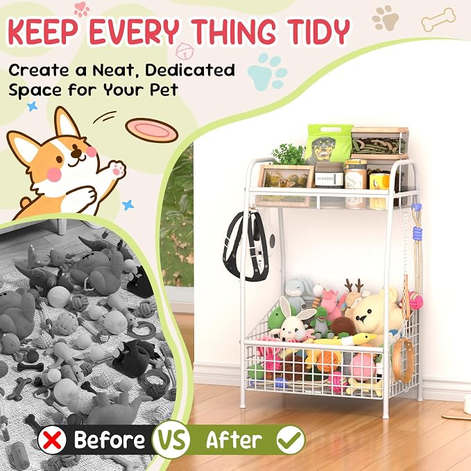 Kaiferty Indestructible Medium Dog Toy basket, Toy Box for Dogs,Pet Toys Bin Dog Metal Wire Basket for Toys, Food Storage, Storage Organizer Chest Storage, Toy Box for Living Room Area (White) - Image 6