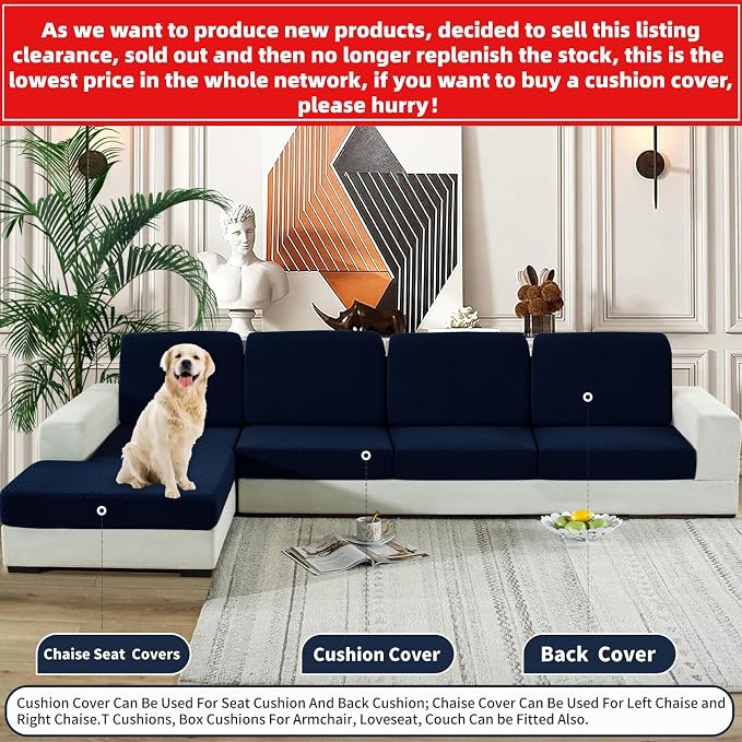 【Clearance】 Stretch Individual Cushion Covers Large Sofa Seat Cushion Slipcovers Soft Couch Cover Replacement Large Checkered Furniture Protector with Elastic Bottom (3 Pcs XL Cushion Covers, Navy) - Image 2