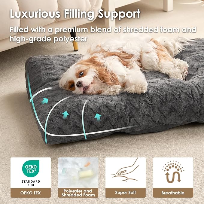 EHEYCIGA Washable Small Dog Bed for Crate 23x18 Inch, Kennel Pad for Puppy Up to 25 lbs, Plush and Comfy Pet Sleeping Mat, Charcoal - Image 2