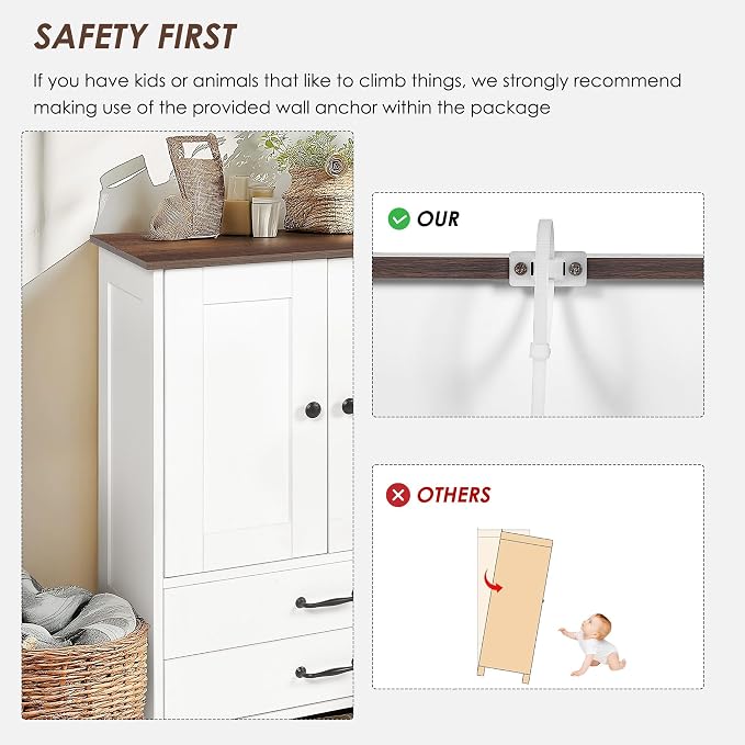 Dog Feeding Station Storage Cabinet: Pet Feeder Container Cabinet with 2 Hidden Raised Dog Bowls Drawers for Feeding & Watering Supplies - Image 7