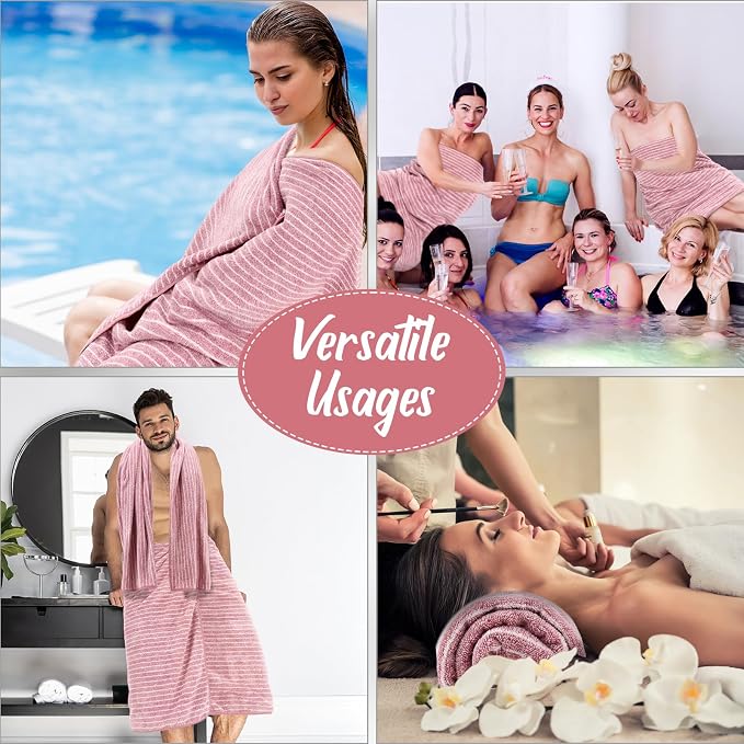 SmoothNovelty 16 Pack Microfiber Bath Towels Bulk 27'' x 60'' Oversized Size Bath Towel Highly Absorbent Extra Large Soft Drying for Beach Shower Summer Salon Sport Gym Party (Pinstripe,Pink) - Image 7