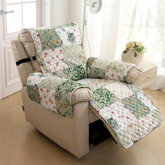 Cmfshape Skidproof Sofa Cover-Green Sofa Slipcover with Elastic Straps-Easy Fit Slip Cover-Bohemian Washable Furniture Protector for Pets and Kids(Recliner,Green) by cmfshape-quiltset