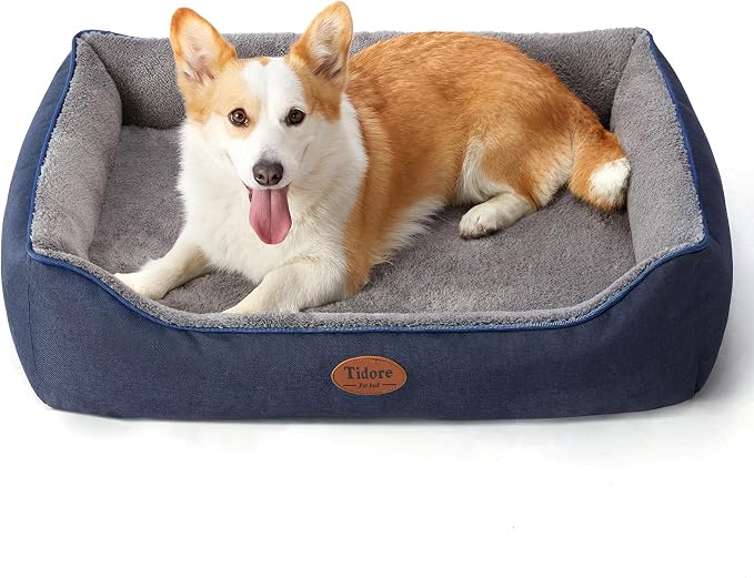 Tidore Orthopedic Dog Beds for Medium Dogs, Durable Egg Crate Foam Sofa Dog Bed wit Washable Removable Cover,Waterproof Lining,Pet Bed for Large Dogs (Navy Blue-Velvet, 31.5" L x 25.2" W x 7" Th) by Tidore