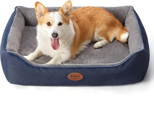 Tidore Orthopedic Dog Beds for Medium Dogs, Durable Egg Crate Foam Sofa Dog Bed wit Washable Removable Cover,Waterproof Lining,Pet Bed for Large Dogs (Navy Blue-Velvet, 31.5" L x 25.2" W x 7" Th) by Tidore