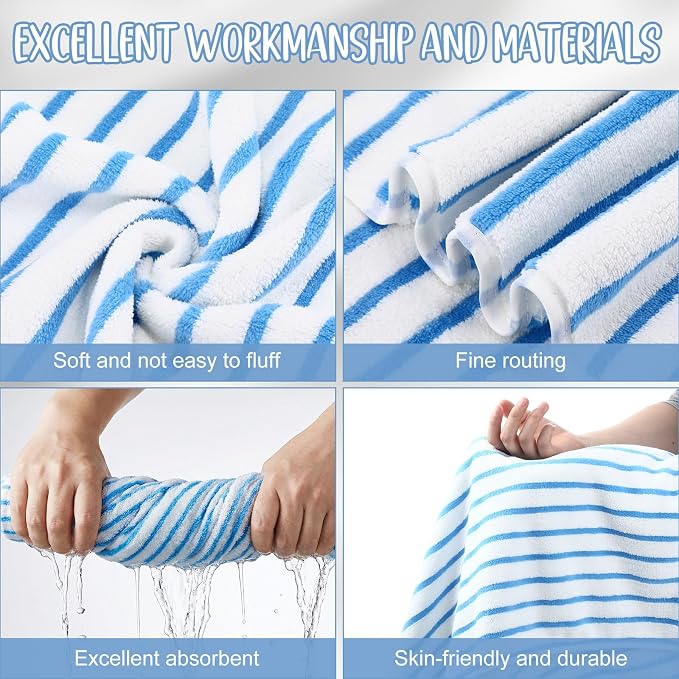 SmoothNovelty 8 Pack Microfiber Bath Towels Bulk 27'' x 60'' Oversized Bath Towel Highly Absorbent Extra Large Shower Sheets Soft Drying for Beach Pool Bathroom Salon Party(Thin Stripe,Blue) - Image 3