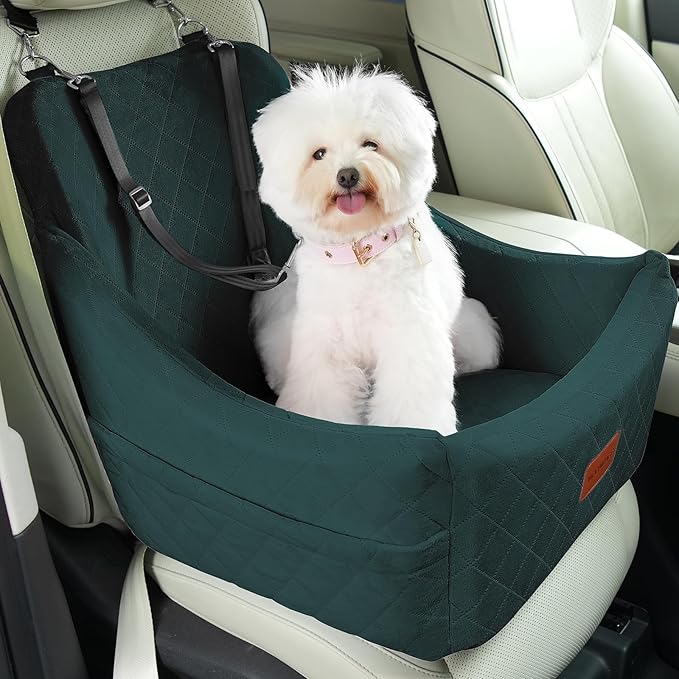 WOOAIDAGG Dog Car Seat for Medium Dogs, Pet Travel Bed with Seat Belt Channel, Fully Detachable and Washable, 3 Straps Easy to Install (Green) by WOOAIDAGG