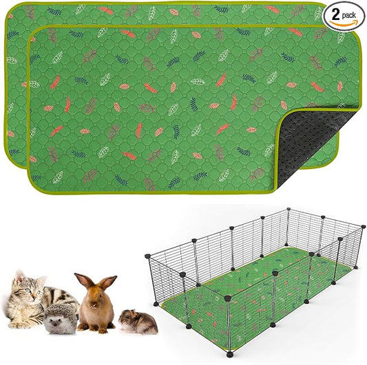 Sunheir 2 Pack Washable Guinea Pig Pee Pads, 24" x 48" Waterproof Reusable Guinea Pig Cage Liners, Absorbent Bedding Training Mat for Small Animal Guinea Pigs Rabbit Bunny Hamster - Green by SUNHEIR