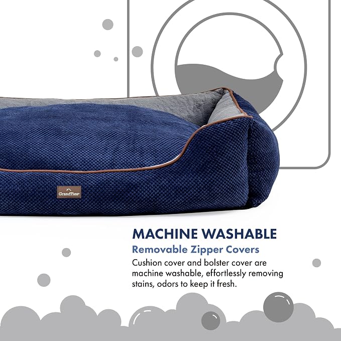 GRANDTIES Fluffy Dog Beds for Small Medium Large Dogs & Cats, Machine Washable Dog Bed, Rectangle Breathable Soft Calming Sleeping Warming Pet Beds with Waterproof & Non-Slip Bottom (XL 40", Navy) - Image 4