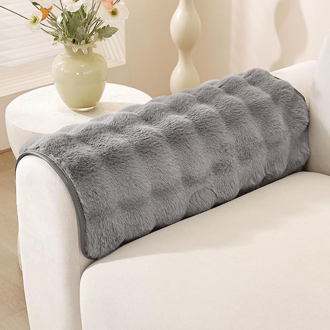 OstepDecor Faux Fur Couch Covers for Sofa, Soft Plush Sofa Covers Washable | Non Slip Dog Couch Protector, Pet Hair, Dirt & Wear Protection, Fits Sofas, Loveseats & Sectionals, 20" x 24", Grey by OstepDecor