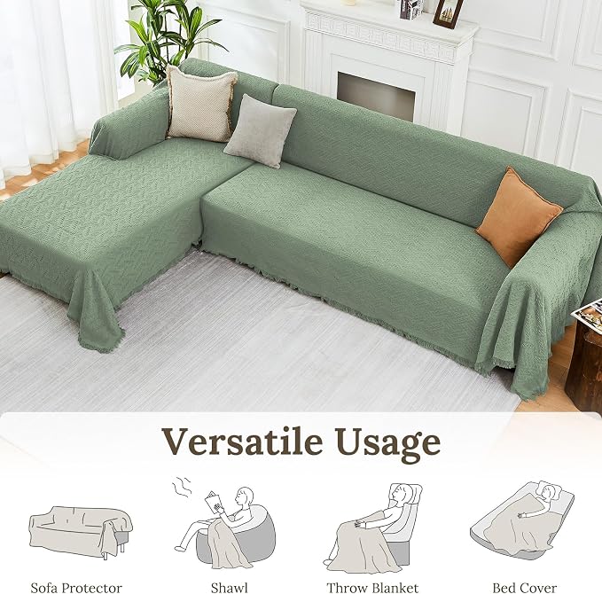 HOMERILLA 2 Piece Sectional Couch Cover for L Shape Sofa Sage XXL | Washable Fabric, Anti-Pet Hair, Stain & Wear Resistant, Multiuse Sofa Blanket Protector, Pet Friendly Easy Installation - Image 5