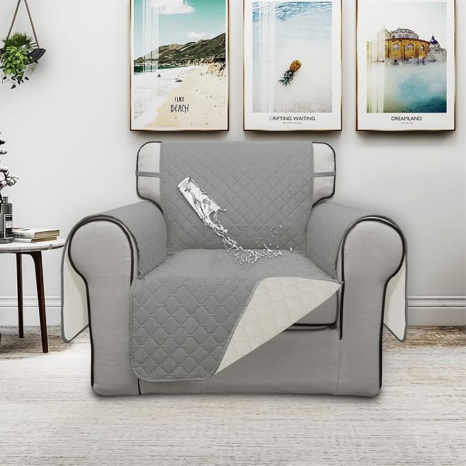 ISSUNTEX Double Protection 100% Waterproof Sofa Covers for Living Room, Reversible Furniture Protector for Dogs, Pets, Kids (Light Gray/Ivory) - Image 2