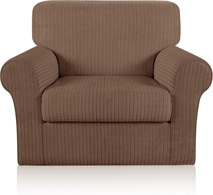 Armchair Cover Stretching Skid Resistance Couch Cover for Pets Washable, Thick and Durable Soft High Spandex Striped Pattern Sofa Covers, Form Fitted Chair Slipcover(Armchair, Brown) by ChengEase