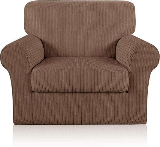 Armchair Cover Stretching Skid Resistance Couch Cover for Pets Washable, Thick and Durable Soft High Spandex Striped Pattern Sofa Covers, Form Fitted Chair Slipcover(Armchair, Brown) by ChengEase
