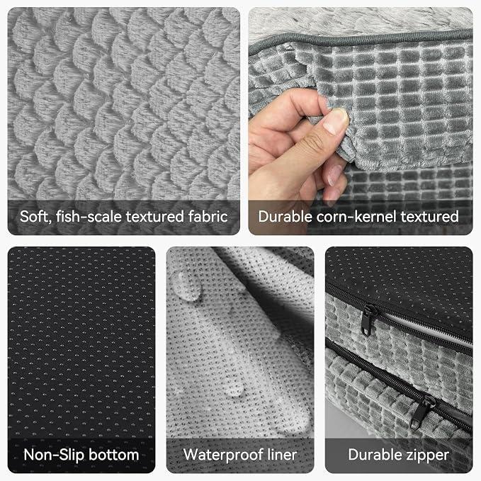 JOEJOY Orthopedic Dog Bed for Extra Large Dogs, XXL Egg-Crate Memory Foam Pet Bed with Bolster Sides, Waterproof Lining, Removable Washable Cover & Non-Slip Bottom, Light Grey - Image 5