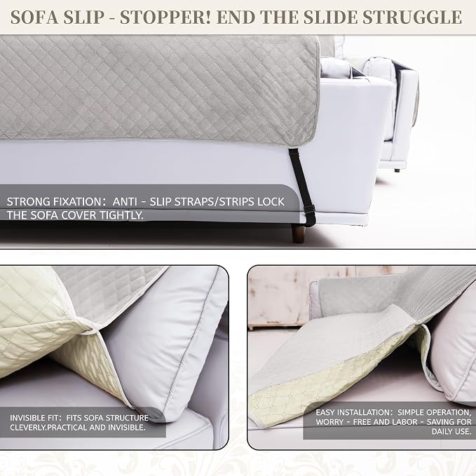 Sectional Couch Covers for Dogs 100% Waterproof Corner L Shaped Sofa Cover Pet Friendly Velvet Washable Anti Slip L Shape Modular Sofa Slipcover Protector with Pockets (Pale Gray, Large) - Image 5