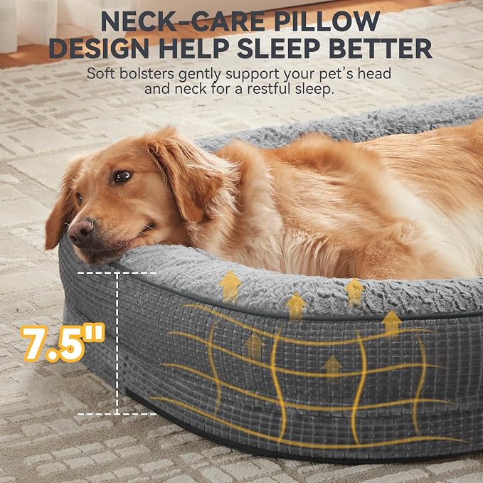 JOEJOY Orthopedic Dog Bed for Large Dogs, Egg-Crate Memory Foam Pet Bed with Bolster Sides, Waterproof Lining, Removable Washable Cover & Non-Slip Bottom, Grey - Image 5