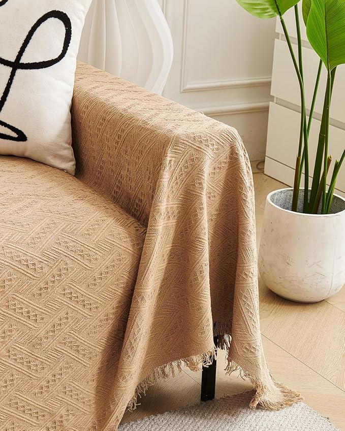 AIVIA Slipper Chair Cover Sheet Blanket, Reversible Anti Slip Throw Cushion Covers for Armless Chair Recliner Armchair Ottomans Furniture Decorations Protector Slipcover Tablecloth (Khaki, 51” x 71”) - Image 4