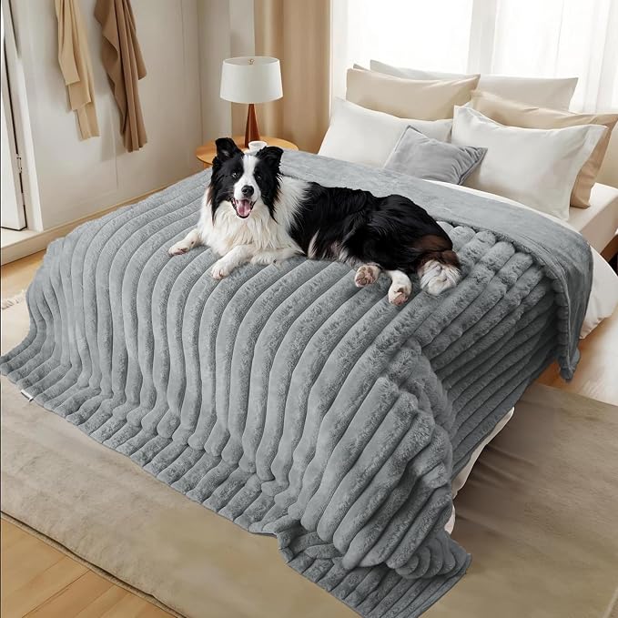 Waterproof Pet Blanket for Large Dogs & Cats - Reversible Calming Plush, Washable Furniture Cover for Couch, Bed, Car Seat, Blocks Leaks, Stains & Pet Fur (Grey, 50"x60") by ZAKAPAWS