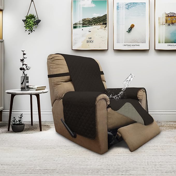 ISSUNTEX Double Protection 100% Waterproof Recliner Covers for Living Room, Reversible Furniture Protector Recliner Couch Sofa Slipcover for Dogs, Pets, Kids (Recliner, Chocolate/Beige) - Image 2