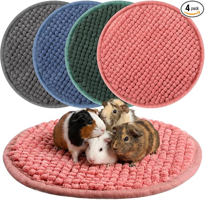 Amylove 4 Pcs Guinea Pig Cage Liner 12 Inch Round Washable Chenille Pee Pads Pet Dog Cat Bedding Training Mat Reusable for Small Animals Puppy Bunny Hamster Chinchilla by Amylove