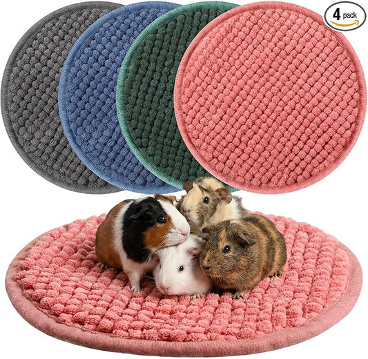 Amylove 4 Pcs Guinea Pig Cage Liner 12 Inch Round Washable Chenille Pee Pads Pet Dog Cat Bedding Training Mat Reusable for Small Animals Puppy Bunny Hamster Chinchilla by Amylove