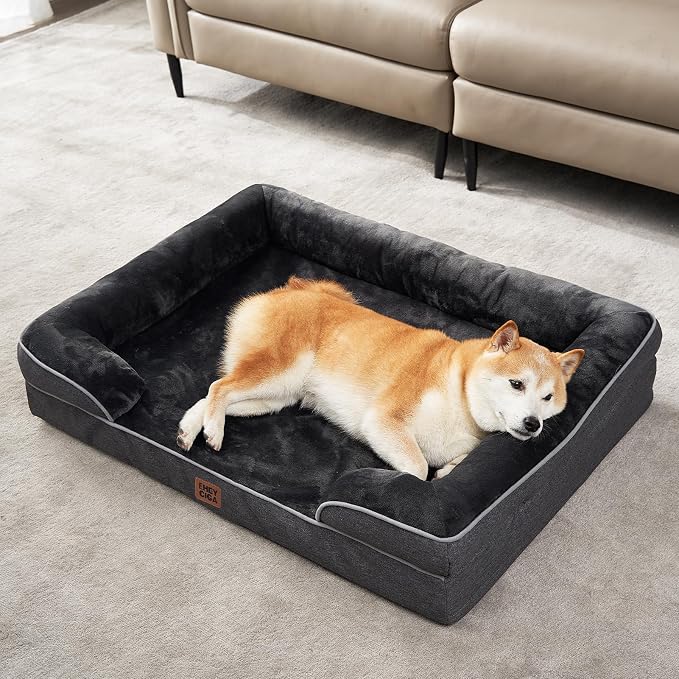 EHEYCIGA Orthopedic Dog Bed Medium Size Dog, Waterproof Washable Pet Beds | Non-Slip Bottom and Egg-Crate Memory Foam Dog Couch Bed with Washable Removable Cover, Dark Grey - Image 9