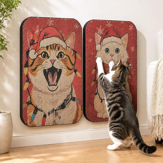 2 Pack Cat Wall Scratcher, Art Cat Scratching Board for Cats | Wall Mounted Cat Scratch Pad, Water-Based Ink, Hook&Loop Strips, Floor or Wall Use, 16.7x11x1 Inch, Storybook Cat by LESISSMER