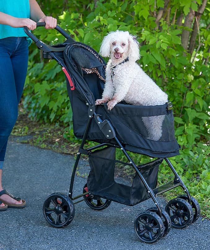 Pet Gear No-Zip Happy Trails Lite Pet Stroller for Cats/Dogs, Zipperless Entry, Easy Fold with Removable Liner, Safety Tether, Storage Basket + Cup Holder, 3 Colors