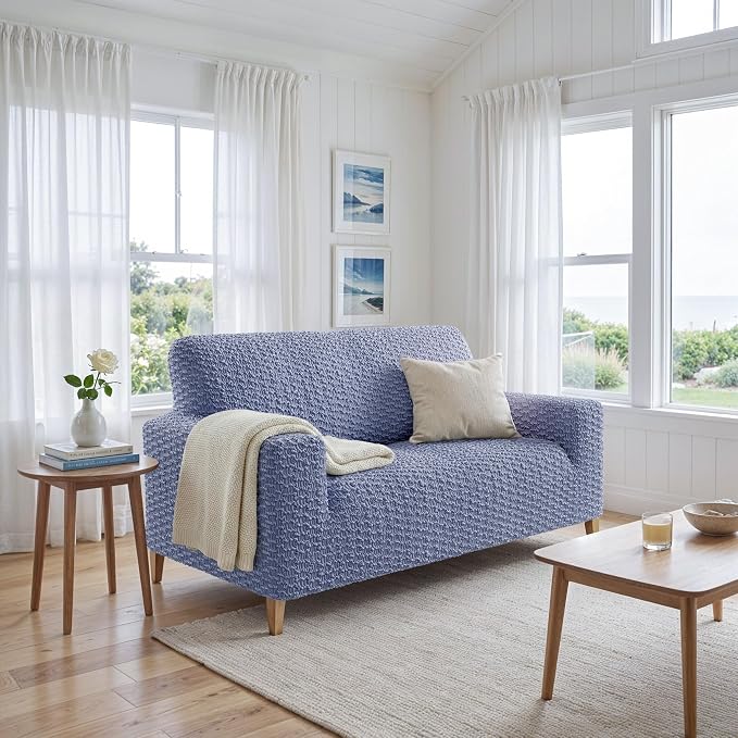 PAULTO BY GA.I.CO. Stretch Sofa Slipcovers – Soft Elastic Fabric Couch Cover for Armchair Loveseat 3-Seater & 4-Seater Sofa Cover – Non-Slip Furniture Protector Washable - Blue (40"-63" Wide) - Image 2