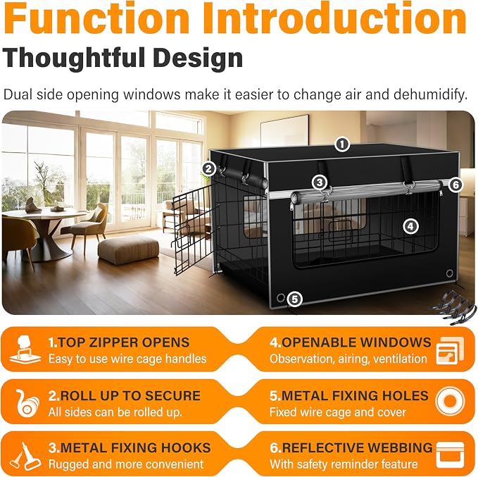 Dog Crate Cover 42 Inch Heavy-Duty Tear-Resistant – Insulated & Chew-Proof Dog Kennel Cover Blends with Home Decor, Compatible with Wire Crates & Cages, Black - Image 7