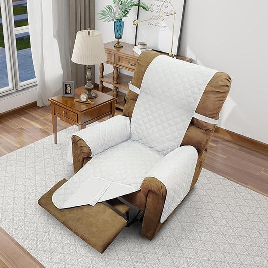 Reversible Chair Covers for Recliner Oversized, White/White | Recliner Oversized Covers for Living Room with Elastic Straps, Water Repellent, Chair Protectors Covers for Dogs by LuxshareHome