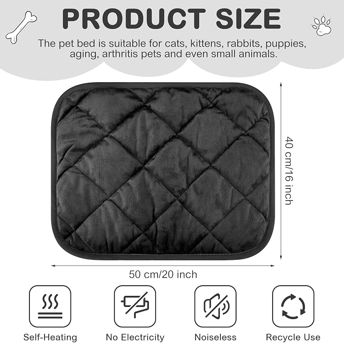 8 Pack Self Heating Cat Mat Self Warming Cat Bed Extra Warm Thermal Pet Bed Mat Reflects Body Heat Washable Dog Crate Pad for Indoor Outdoor Pets(Black,16 x 20 Inch) - Image 2