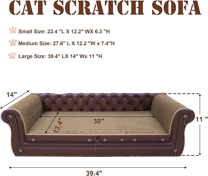 COOZMENT Scratching Sofa, Couch Shaped Thick Scratching Cardboard, Lounge Bed for Indoor Rest&Play, Sofa Scratcher Pad (Brown, 39.4" L X 14" W X 11" H) - Image 2