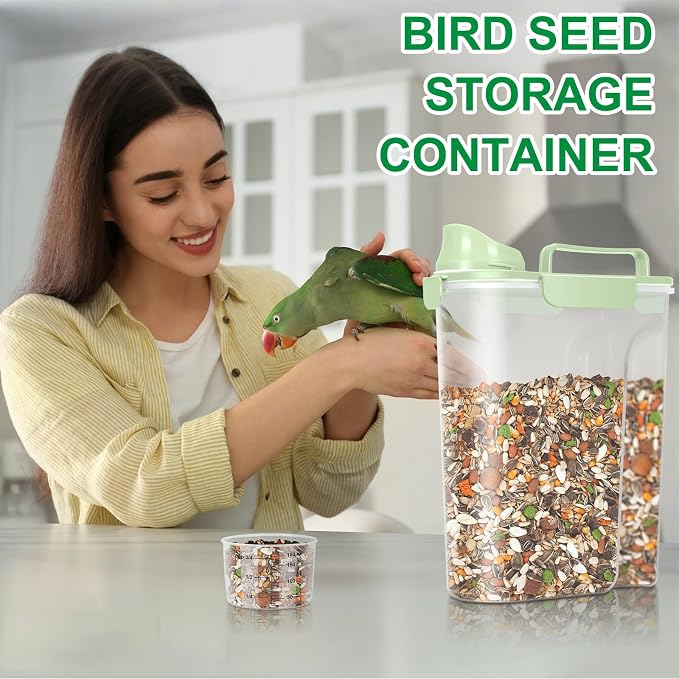 TBMax Pet Dog Cat Food Storage Containers 2 Pack 10 to 14 Lbs, Airtight Cat Food Dispenser with Large Spout & Portable Handle, Travel Dog Treat Storage Bin Bird Seed Container -Light Green/Light Grey - Image 7