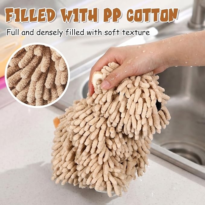 Tegeme 2 Pcs Chenille Dog Hand Towel Fuzzy Towel Absorbent Microfiber Soft for Bathroom Kitchen Washstand (Khaki,Siting Dog) - Image 6