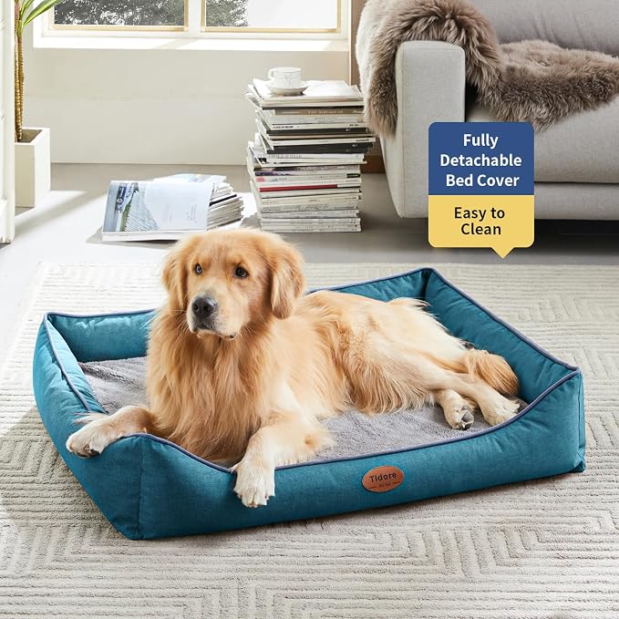 Tidore Orthopedic Dog Beds for Medium Dogs, Durable Egg Crate Foam Sofa Dog Bed wit Washable Removable Cover,Waterproof Lining,Pet Bed for Large Dogs (Peacock Blue, 39.4" L x 31.5" W x 7.4" Th) - Image 2