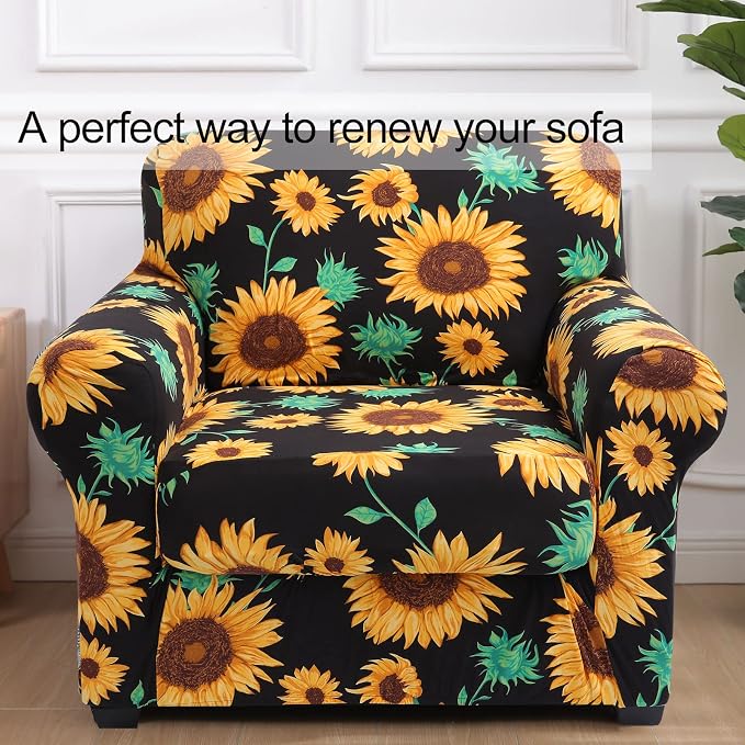 hyha Stretch Couch Covers, Chair/Sofa Covers, Armchair Slipcover for Dogs | Floral Pattern, Printed, 2 Pieces, Separate Couch Cushion Slipcover, Soft Chair Cover with Elastic Bottom for Pets (Armchair) - Image 8