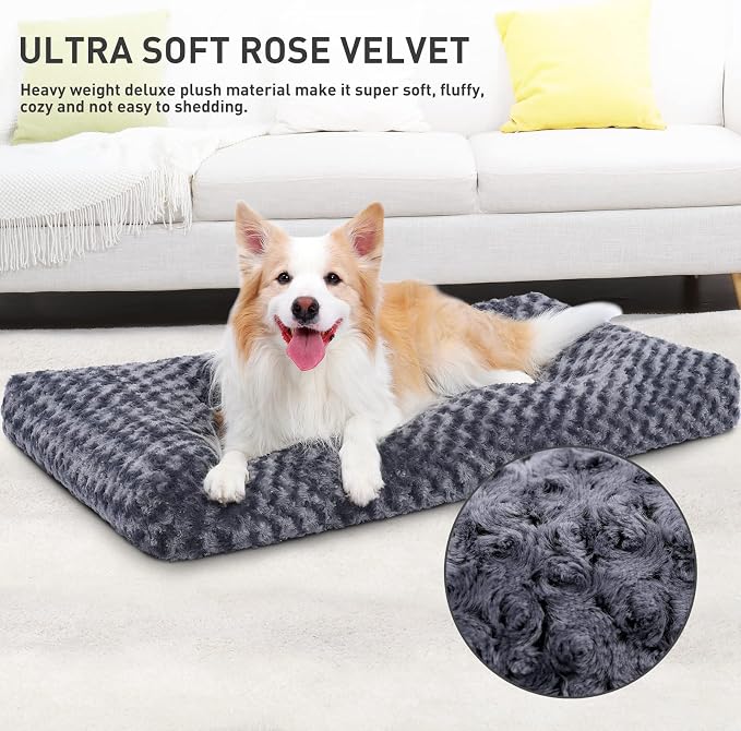 KSIIA Washable Dog Bed Deluxe Plush Dog Crate Beds Comfy Kennel Pad Anti-Slip Pet Sleeping Mat for Large, Jumbo, Medium, Small Dogs Breeds, 53" x 36", Dark Grey - Image 3