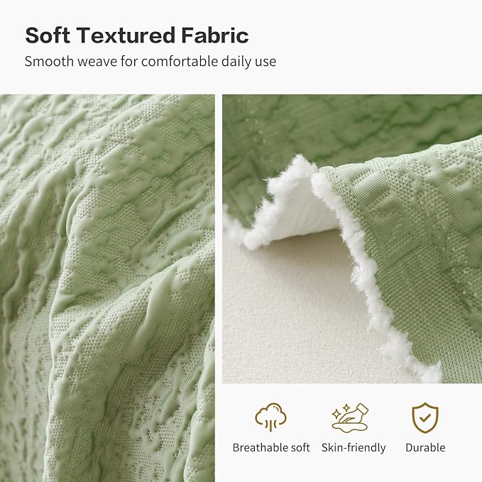 DREAMINGO Bubble Textured Cooling Sofa Cover, Ice Silk Breathable Couch Cover Blanket for Pet & Hot Sleepers, Washable Furniture Protector for 3 Cushion Couch, Sage Green, X-Large 71"x134" - Image 3