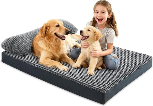 KISYYO Orthopedic XL Dog Beds for Extra Large Dogs with Removable Washable Cover and Removable Pillow for Crate,Waterproof Extra Large Dogs Mat, Grey, 41x27 by KISYYO